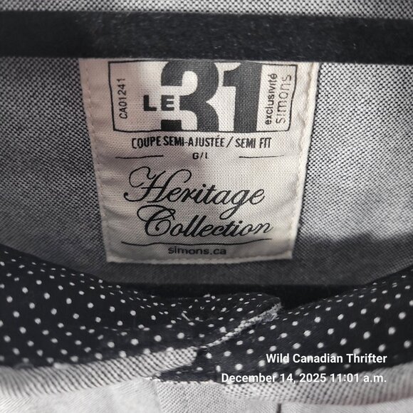 Le 31 L Gray Cotton Long Sleeve Button-Up Shirt Heritage Collection Semi Fit - Picture 3 of 9